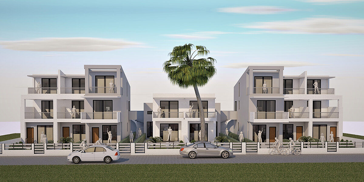 3D visualization of complex Dafni 2 properties with parking spaces